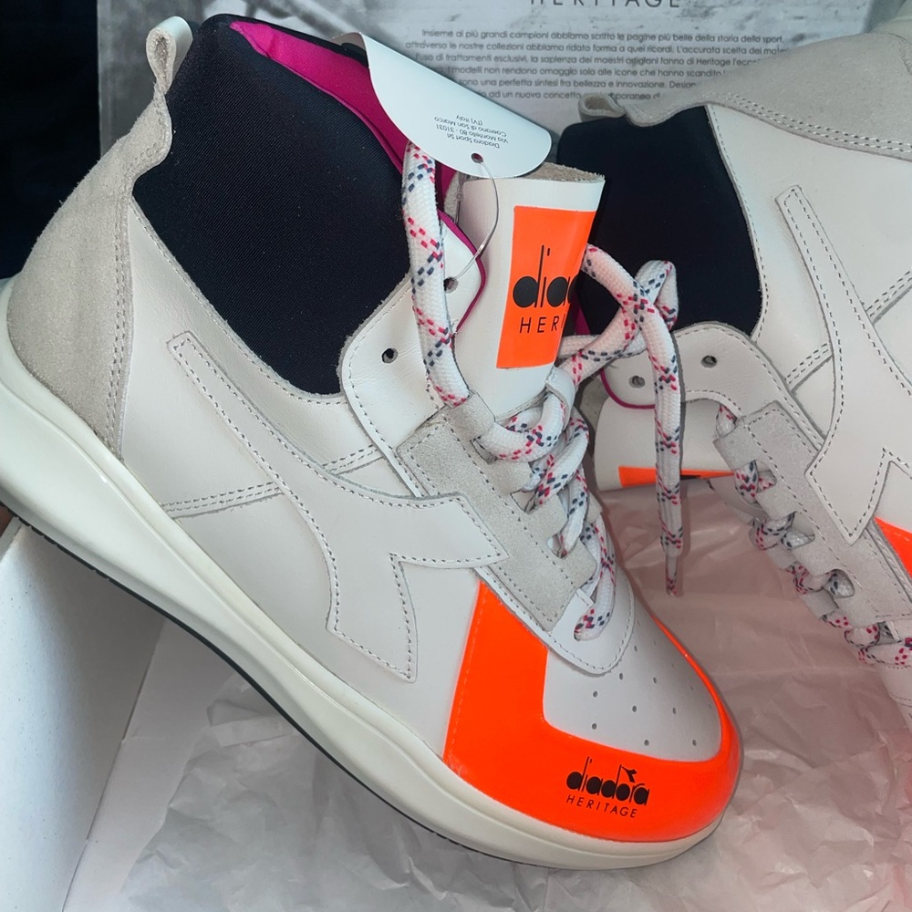 Diadora Women’s White Orange and Pink High-Top Sneakers - Picture 2 of 8